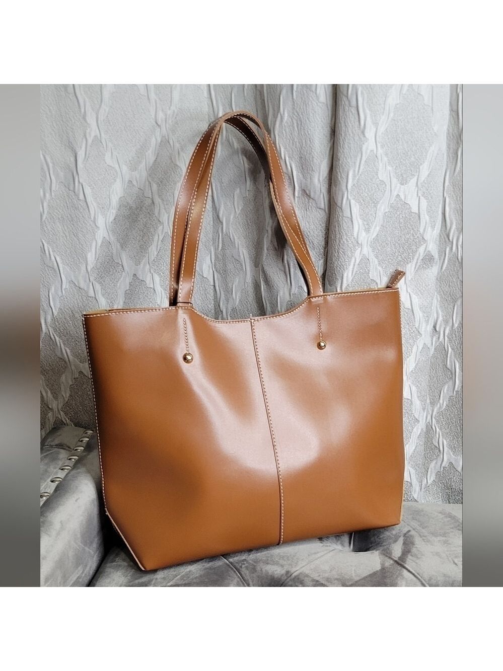 Brown Faux Leather Handbag & Tote